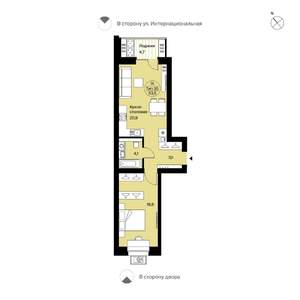 1-к квартира, вторичка, 54м2, 3/9 этаж