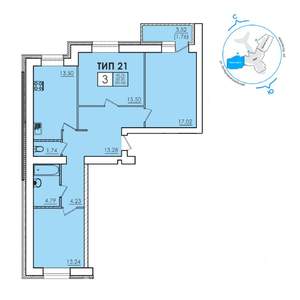 3-к квартира, сданный дом, 85м2, 8/11 этаж