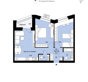2-к квартира, вторичка, 72м2, 6/14 этаж