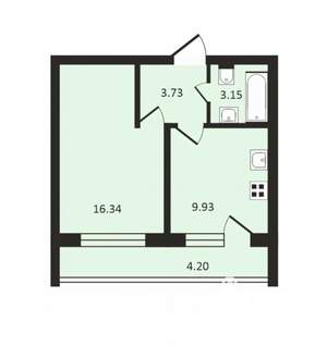 1-к квартира, вторичка, 35м2, 7/9 этаж