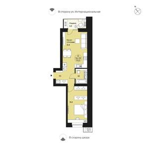 1-к квартира, вторичка, 54м2, 1/9 этаж