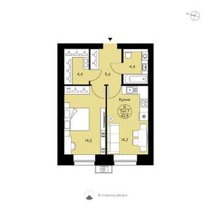 1-к квартира, вторичка, 43м2, 1/15 этаж
