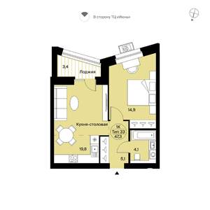 1-к квартира, вторичка, 47м2, 9/14 этаж