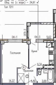 1-к квартира, вторичка, 35м2, 10/14 этаж