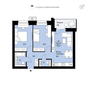 2-к квартира, вторичка, 62м2, 8/9 этаж