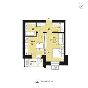 1-к квартира, вторичка, 44м2, 7/9 этаж