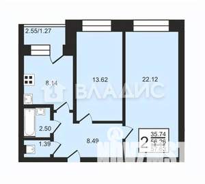 2-к квартира, вторичка, 58м2, 2/4 этаж