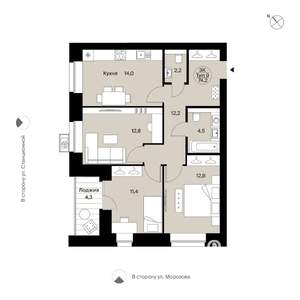 3-к квартира, вторичка, 74м2, 6/12 этаж
