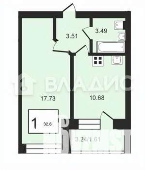 1-к квартира, вторичка, 33м2, 4/4 этаж