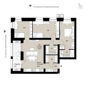 3-к квартира, вторичка, 101м2, 2/9 этаж