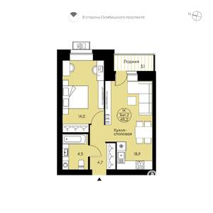 1-к квартира, вторичка, 45м2, 11/15 этаж