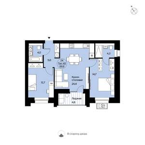 2-к квартира, вторичка, 70м2, 8/9 этаж