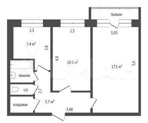 2-к квартира, вторичка, 50м2, 5/5 этаж