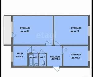 3-к квартира, вторичка, 62м2, 4/5 этаж