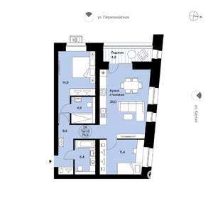 2-к квартира, вторичка, 76м2, 10/12 этаж