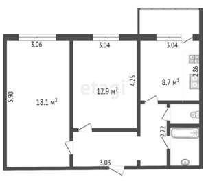 2-к квартира, вторичка, 52м2, 9/9 этаж