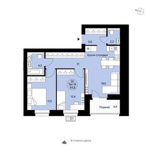 2-к квартира, вторичка, 65м2, 3/14 этаж