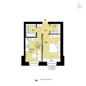 1-к квартира, вторичка, 40м2, 1/9 этаж