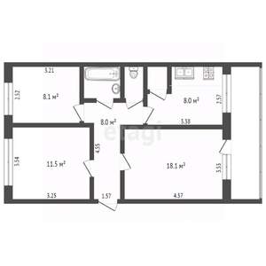 3-к квартира, вторичка, 56м2, 4/5 этаж