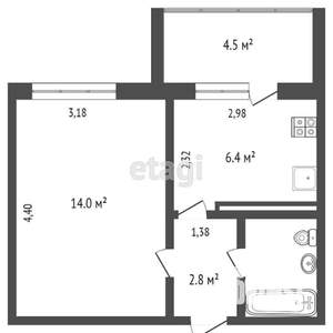 1-к квартира, вторичка, 26м2, 1/9 этаж