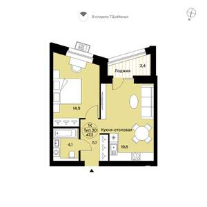 1-к квартира, вторичка, 47м2, 9/14 этаж