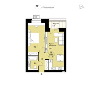 1-к квартира, вторичка, 52м2, 10/12 этаж