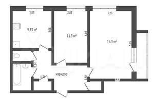 2-к квартира, вторичка, 52м2, 9/9 этаж