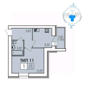 1-к квартира, вторичка, 36м2, 6/11 этаж