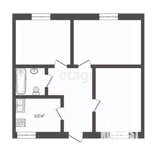 2-к квартира, вторичка, 56м2, 1/2 этаж