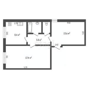 2-к квартира, вторичка, 47м2, 2/5 этаж
