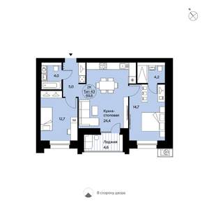 2-к квартира, вторичка, 70м2, 2/9 этаж