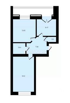 2-к квартира, вторичка, 52м2, 1/9 этаж