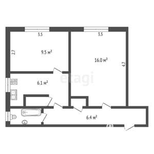 2-к квартира, вторичка, 41м2, 1/2 этаж