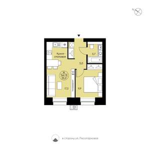 1-к квартира, вторичка, 36м2, 1/12 этаж