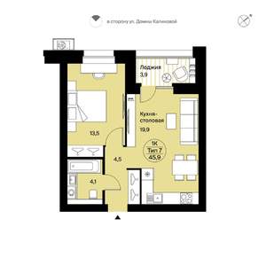 1-к квартира, вторичка, 46м2, 8/9 этаж