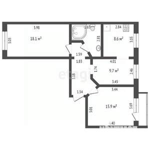 3-к квартира, вторичка, 66м2, 9/9 этаж