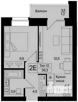 2-к квартира, вторичка, 36м2, 8/12 этаж