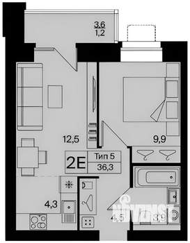 2-к квартира, вторичка, 35м2, 8/12 этаж