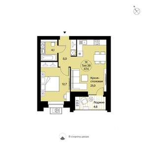 1-к квартира, вторичка, 47м2, 1/9 этаж