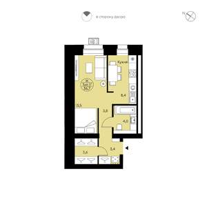 1-к квартира, вторичка, 37м2, 8/12 этаж