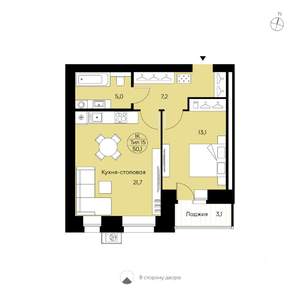 1-к квартира, вторичка, 50м2, 1/15 этаж