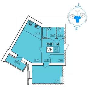 2-к квартира, вторичка, 57м2, 8/11 этаж