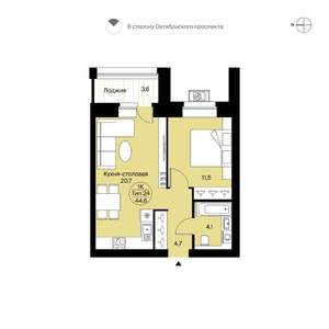 1-к квартира, вторичка, 45м2, 7/14 этаж