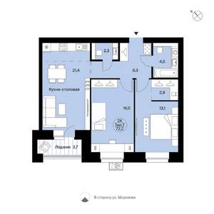 2-к квартира, вторичка, 72м2, 7/12 этаж