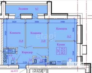 3-к квартира, вторичка, 62м2, 6/14 этаж