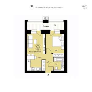 1-к квартира, вторичка, 47м2, 14/14 этаж