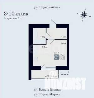 Студия квартира, вторичка, 28м2, 4/10 этаж