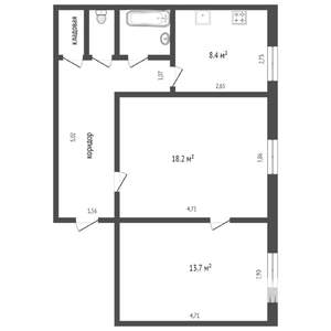 2-к квартира, вторичка, 53м2, 1/4 этаж