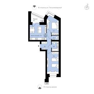 2-к квартира, вторичка, 66м2, 1/15 этаж