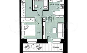 2-к квартира, вторичка, 44м2, 14/14 этаж